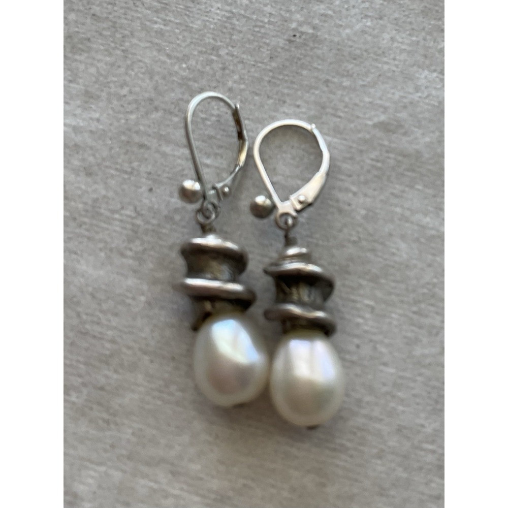 925 Sterling Silver Dangle Pearl Earrings Vintage Estate Jewelry